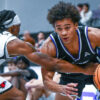 UCA guard Brayden Fagbemi driving against Southeast Missouri at the Farris Center