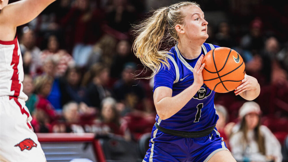 UCA Sugar Bears Kinley Fisher puts up a shot against Arkansas