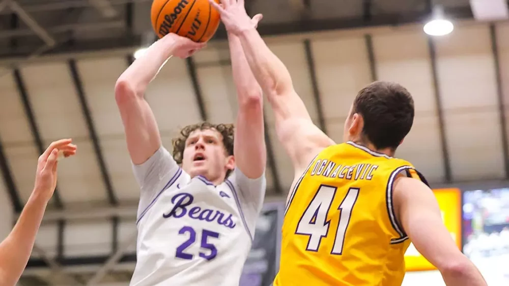 UCA forward Elias Cato puts up a shot in the lane against Lipscomb