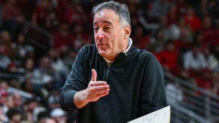 UCA Bears coach John Shulman on the sidelines against the Arkansas Razorbacks at Simmons Bank Arena