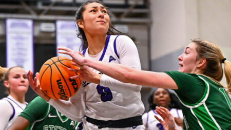 Sugar Bears Jade Upshaw looks to put up a shot against Stetson