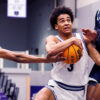 UCA Bears guard Brayden Fagbemi drives inside against Queens at the Farris Center in Conway, Ark.