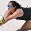 UCA's Naya Tan returns a serve Friday at the UCA Beach Invitational